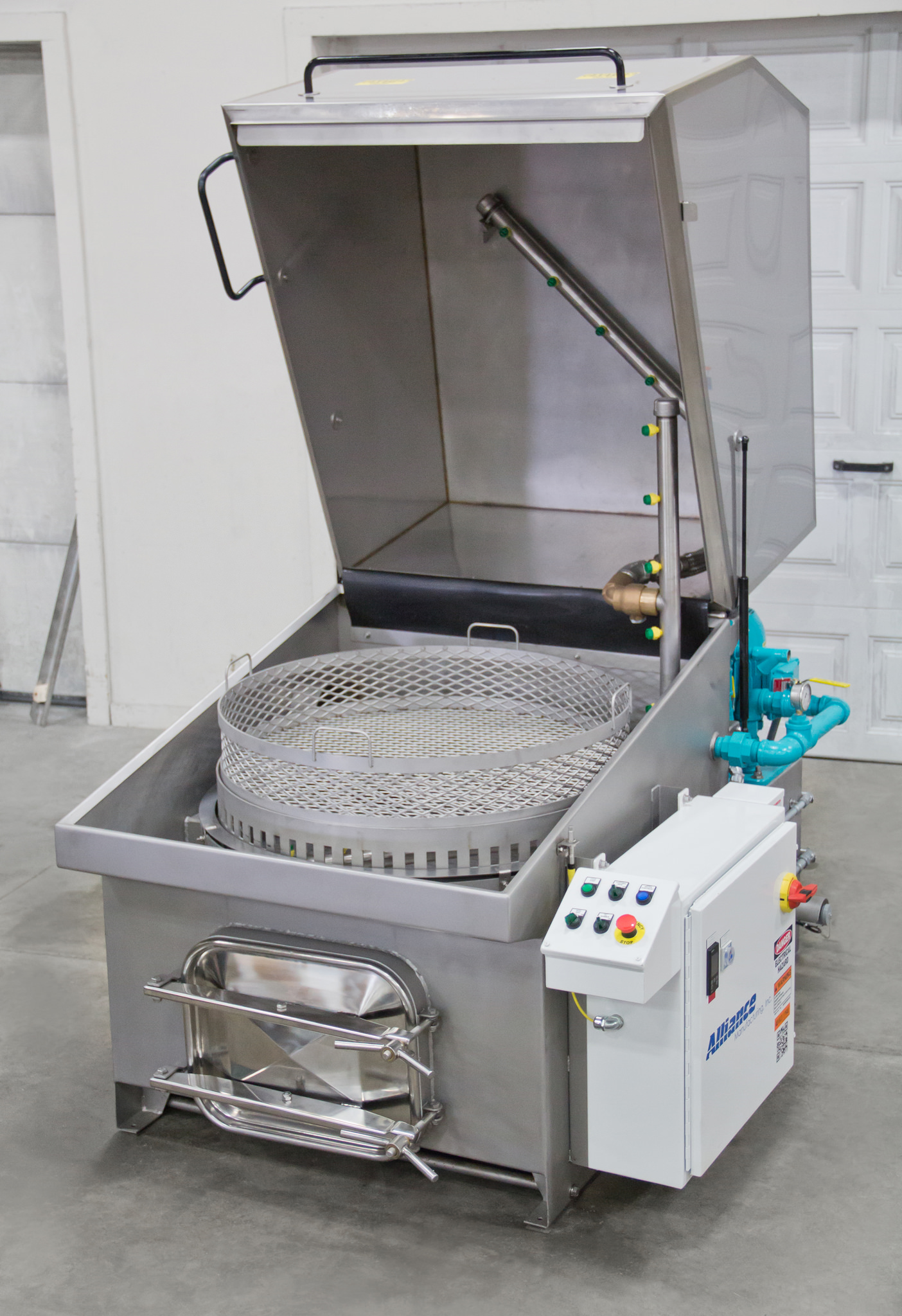 Top loading cabinet parts washer for automotive parts