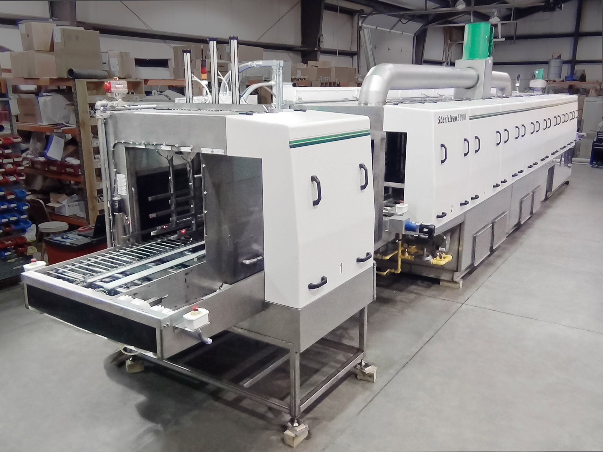 Multi-lane wash and dry for sterilizing medical waste containers